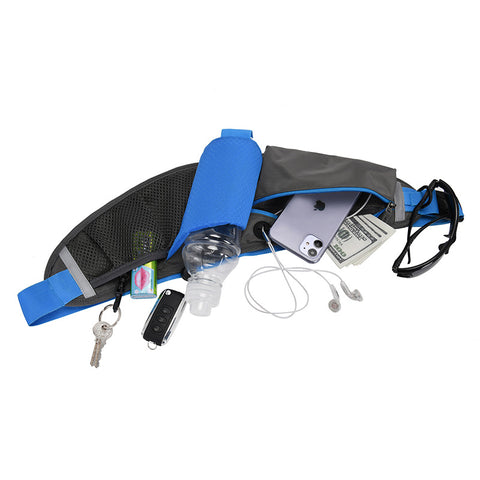 Black Adjustable Large Capacity Outdoor Sports Running Waist Pack(Waistline 70-160CM) - Multifunctional Marathon Pouch With Water Bottle Holder & Headphone Exit