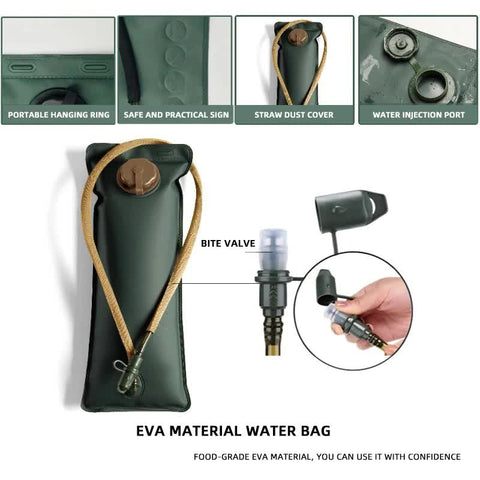 Outdoor Khaki 2.5L Hydration Bladder for Running & Cycling - Eco-Friendly PEVA Material Water Reservoir Pack Insert with Bite Valve & 93CM Water Pipe