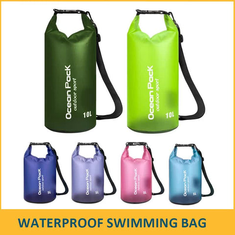 Dark Green 20L PVC Waterproof Swimming Bag Bonus with Waterproof Phone Pouch - Roll-Top Floating Dry Gear Bags for Beach, Kayaking & Outdoor Sports