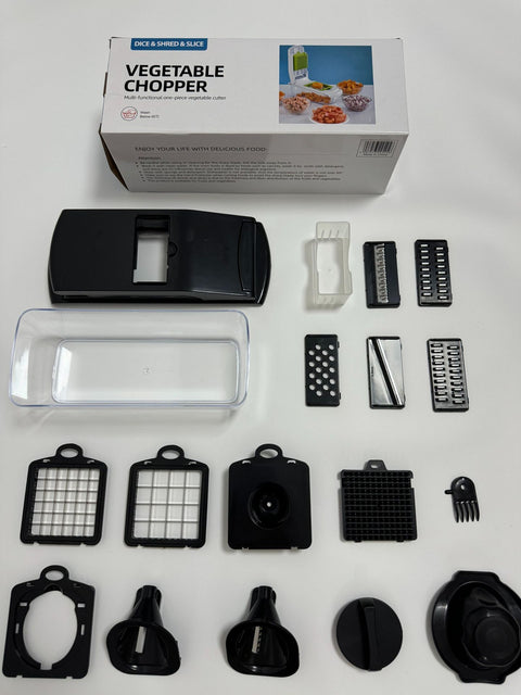 18-Piece Black Multi-Function Vegetable Chopper & Slicer Set - Rotary Grater with 5 Muti-Style Stainless Steel Blades for Home Kitchen