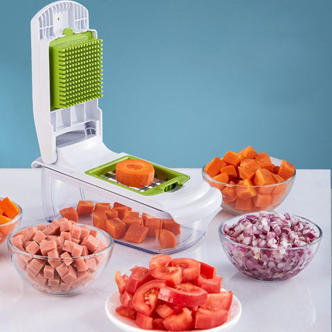 18-Piece Black-White Multi-Function Vegetable Chopper & Slicer Set - Rotary Grater with 5 Muti-Style Stainless Steel Blades for Home Kitchen