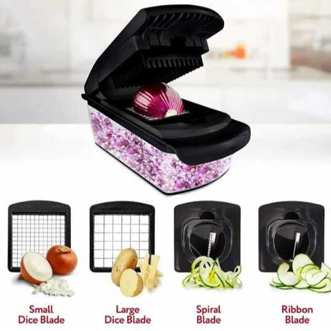 18-Piece White-Green Multi-Function Vegetable Chopper & Slicer Set - Rotary Grater with 5 Muti-Style Stainless Steel Blades for Home Kitchen