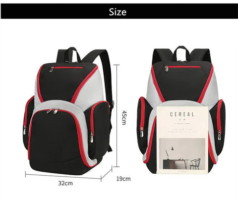 Black and red Large Capacity Oxford Cloth Basketball Backpack - Waterproof Gym & Travel Bag for Men & Women with S-Type Straps