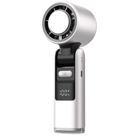 White New 100-Speed Portable Handheld Fan - Rechargeable Folding Turbo Mini USB Fan with Superconducting Cooling