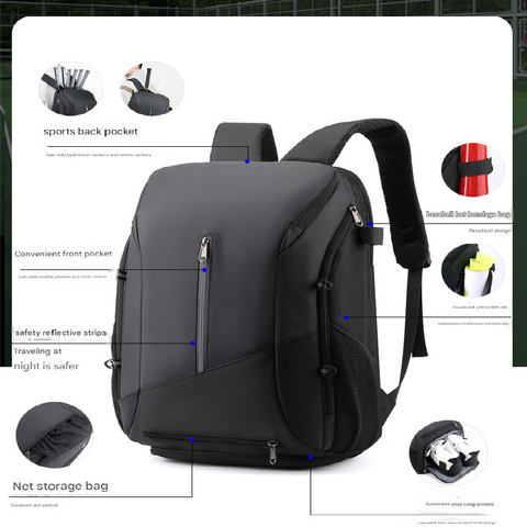 White and green Multi-functional Sports Backpack for Men & Women - Waterproof Basketball, Badminton, Tennis & Soccer Bag with Shoe Compartment + Net