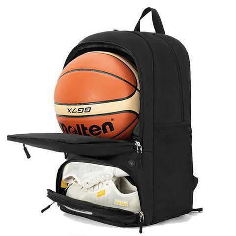 Blue Sports Backpack with Separate Shoe & Ball Compartments - Waterproof Gym Bag for Basketball, Soccer, Travel & Daily Use