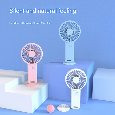 2-PCS White Portable USB Rechargeable Mini Handheld Fan with Desktop Base & Phone Stand - 3-Speed Quiet Operation