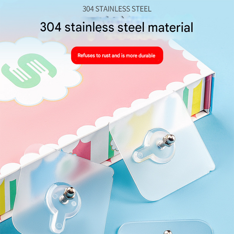 50-PCS Heavy Duty Adhesive Screw Stickers No Drilling Wall Hooks 6x6cm Waterproof Stainless Steel for Kitchen Bathroom Rental Friendly(10mm)