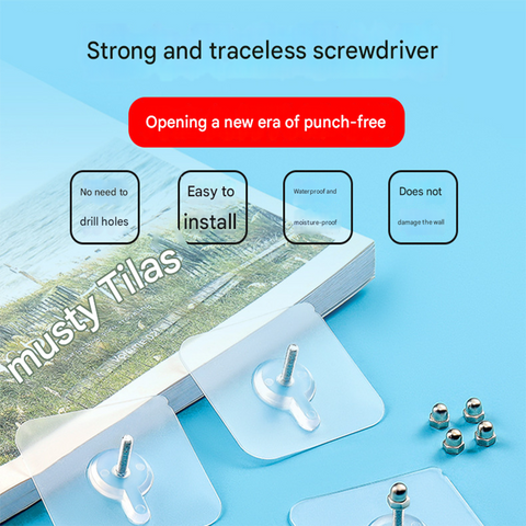 50-PCS Heavy Duty Adhesive Screw Stickers No Drilling Wall Hooks 6x6cm Waterproof Stainless Steel for Kitchen Bathroom Rental Friendly(8mm)