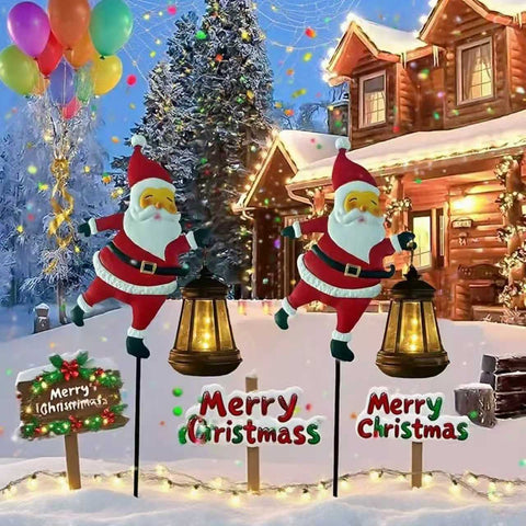 Warm white light Solar Powered Christmas Garden Stake - Metal Santa Claus with Glowing Lantern - Warm White LED Outdoor Decoration - 82cm Height