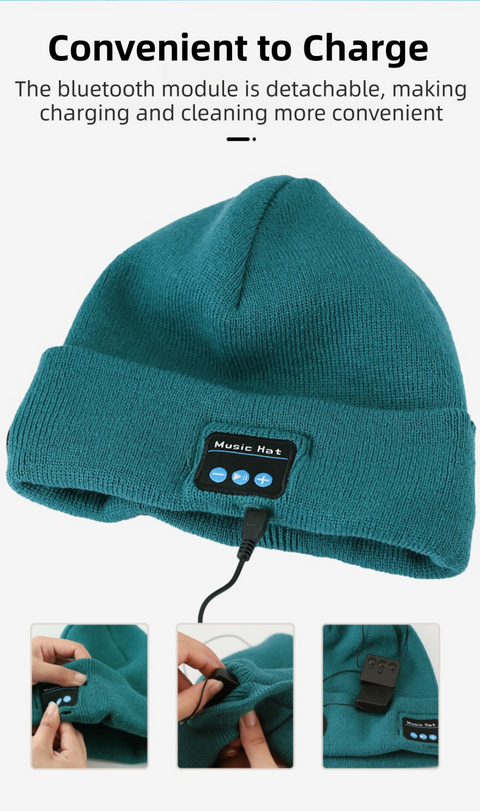 Red Removable LED Bluetooth Headphone Beanie - Washable Knit Hat with 3-Level LED Illumination & Stereo Sound, USB Rechargeable