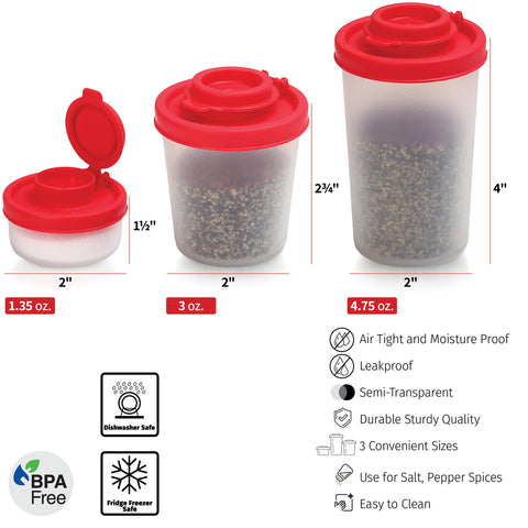 3-Pack Mini Compact Spice Shaker Set(Medium Size) - Transparent Salt and Pepper Dispensers for Camping, Picnic & Outdoor Grilling