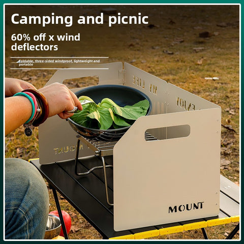 Black Heavy-Duty 4-Fold Camping Stove Windshield Portable Steel Wind Deflector for Outdoor Cooking and Picnics with Storage Bag