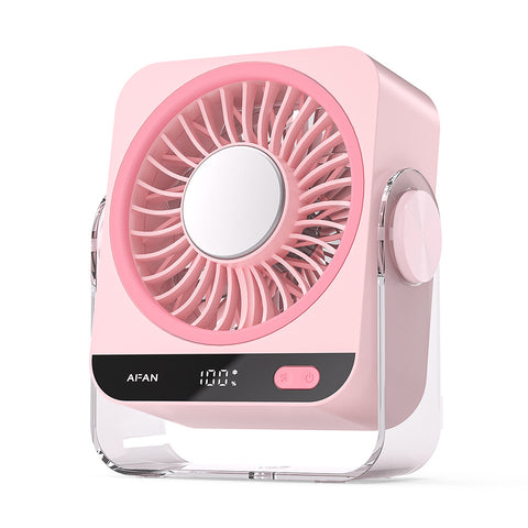 Pink Portable Semiconductor Cooling Desk Fan USB Type-C Rechargeable 5 Speeds Digital Display Silent Operation Wall-Mountable Air Circulator for Local Home and Office Spaces