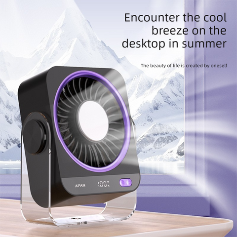 Grey Portable Semiconductor Cooling Desk Fan USB Type-C Rechargeable 5 Speeds Digital Display Silent Operation Wall-Mountable Air Circulator for Local Home and Office Spaces