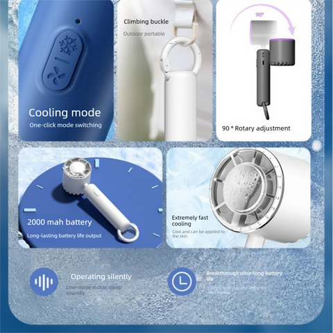 Khaki Portable Ice Cooling Handheld Fan USB Rechargeable 2000mAh Silent Battery Fan for Office and Outdoor Use Personal Cooling Solution for Local Professionals
