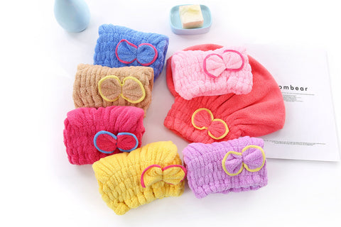 3-Pack Light purple Thickened Coral Fleece Hair Drying Towel Cap – Double-Layered Absorbent Turban with Bow Design for Fast Drying and Gentle Care