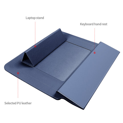 Dark green 3-in-1 Laptop Sleeve with Built-In Stand & Wrist Rest – Waterproof PU Protective Case for 13/14 Inch Laptops, Portable and Ergonomic Design