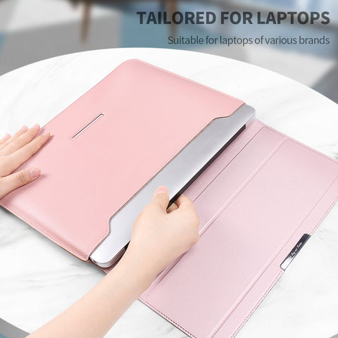 Deep Blue 3-in-1 Laptop Sleeve with Built-In Stand & Wrist Rest – Waterproof PU Protective Case for 13/14 Inch Laptops, Portable and Ergonomic Design