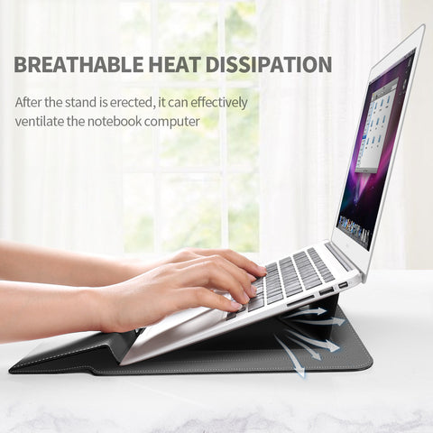 Deep Blue 3-in-1 Laptop Sleeve with Built-In Stand & Wrist Rest – Waterproof PU Protective Case for 13/14 Inch Laptops, Portable and Ergonomic Design