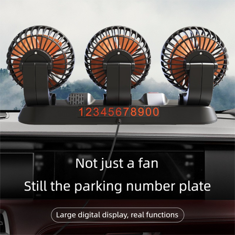3-in-1 Powerful Car Single Head Fan (12V Lighter Power) - Quiet Cooling Fan Integrated Aromatherapy & Number Plate, with 360° Rotation & 130cm Long Cord