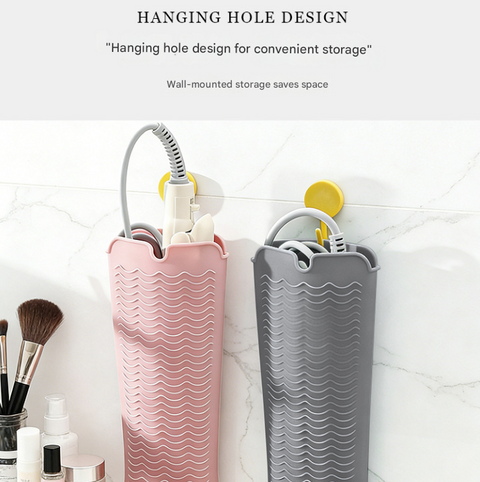 Pink 2-in-1 Silicone Wave Anti-Scalding Mat & Pouch for Hair Tools (2-Pack) - Travel-Ready Heat-Resistant Hanging Storage Bag
