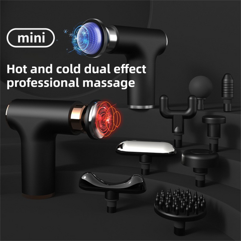 Black Grey Mini Hot Cold Massage Gun with10 Heads - 6 Intensity Dual Thermal Therapy Deep Muscle Reliever for Gym Fitness Recovery
