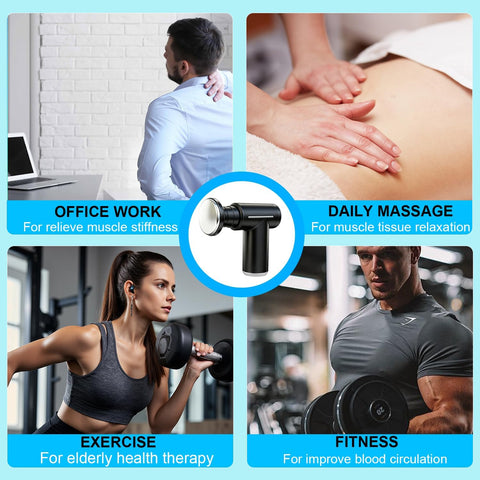 Black Lightweight Mini Hot Cold Massage Gun with 6 Heads - 6 Intensity Dual Thermal Therapy Muscle Reliever for Portable Body Recovery