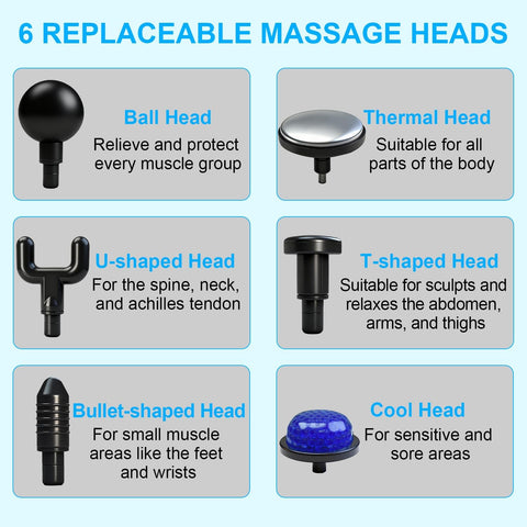 Blue Lightweight Mini Hot Cold Massage Gun with 6 Heads - 6 Intensity Dual Thermal Therapy Muscle Reliever for Portable Body Recovery