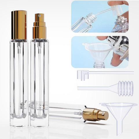 5-Piece Sliver Premium Glass Travel Perfume Atomizer Set - 10ml Portable Refillable Sprayers with Transfer Tools
