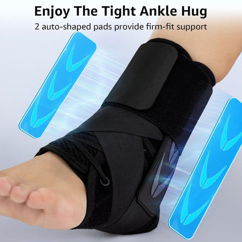 XS Size Black Triple-Layer Compression Ankle Brace With Adjustable Lace-Up - Breathable Sprain Prevention Sleeve