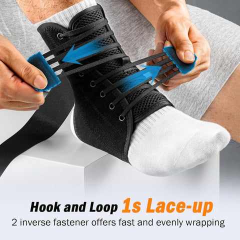 S Size Black Triple-Layer Compression Ankle Brace With Adjustable Lace-Up - Breathable Sprain Prevention Sleeve