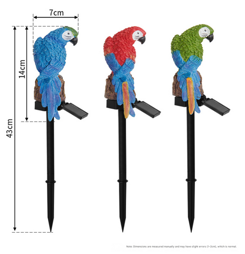 Green Solar Powered Parrot Garden Stake Lights - Hand-Painted Waterproof Resin LED Landscape Lamps for Outdoor Patio, Lawn, and Yard Decoration