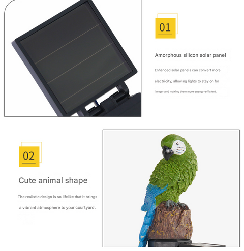 Green Solar Powered Parrot Garden Stake Lights - Hand-Painted Waterproof Resin LED Landscape Lamps for Outdoor Patio, Lawn, and Yard Decoration