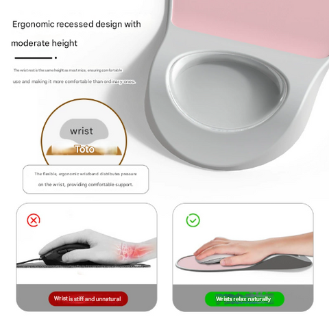 Black Ergonomic Mouse Pad with Wrist Rest Support Soft Silicone Concave Groove Design 32.5cm Non-Slip Mat for Home Office & Gaming