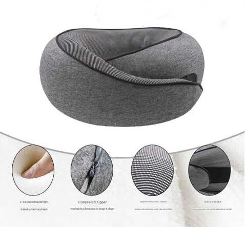 Pink Ergonomic Memory Foam Travel Neck Pillow - U-Shaped Support for Naps & Journeys