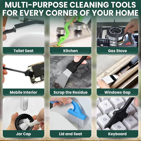 Set A Multi-Use Heavy-Duty Cleaning Brush Set – 14-Piece Hard Bristle Tool Kit for Kitchen, Bathroom & Tight Spaces