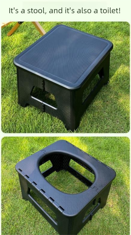 Black  Large Portable Folding Camping Toilet Stool - Capacity Emergency Potty for Car, Outdoor Travel, and Hiking