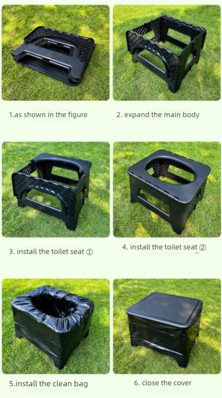 Grey  Large Portable Folding Camping Toilet Stool - Capacity Emergency Potty for Car, Outdoor Travel, and Hiking