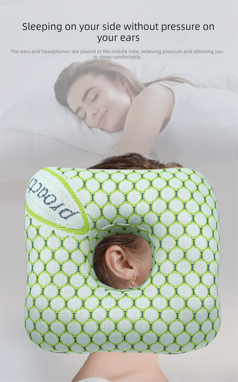 Grey Ear Piercing Pillow - Soft Side Sleeper Cushion with Hollow Center for Pressure Relief, Post-Piercing Care & Comfortable Napping