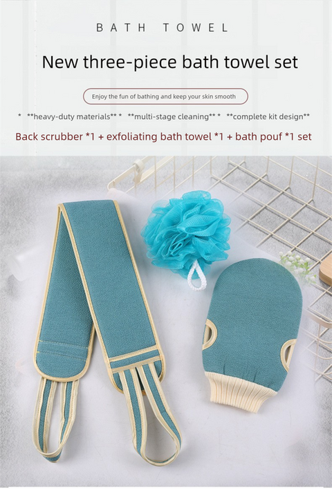 Pink 3-Piece Exfoliating Bath Set with Long-Handle Back Scrubber, Exfoliating Glove & Loofah Sponge for Deep Cleansing