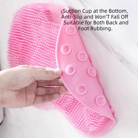 Pink 3-piece set  (2-Pack Silicone Foot & Back Scrubber Mat with Suction Cups + 1 Premium Lace Bath Loofah Sponge Set) - Non-Slip Foot Massager & Exfoliating Shower Set