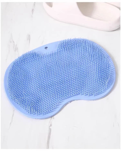 Blue 3-piece set  (2-Pack Silicone Foot & Back Scrubber Mat with Suction Cups + 1 Premium Lace Bath Loofah Sponge Set) - Non-Slip Foot Massager & Exfoliating Shower Set