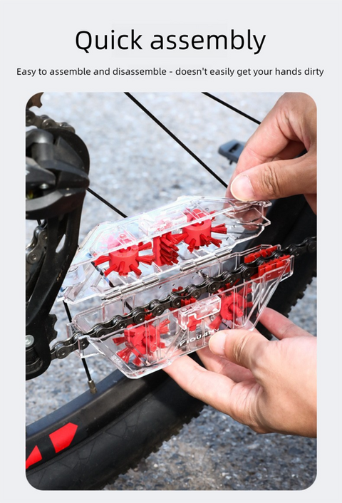 Red Transparent Bicycle Chain Cleaner with Visualization Design - Immersion Wash Tool for Road & Mountain Bikes + Bonus Cleaning Brush