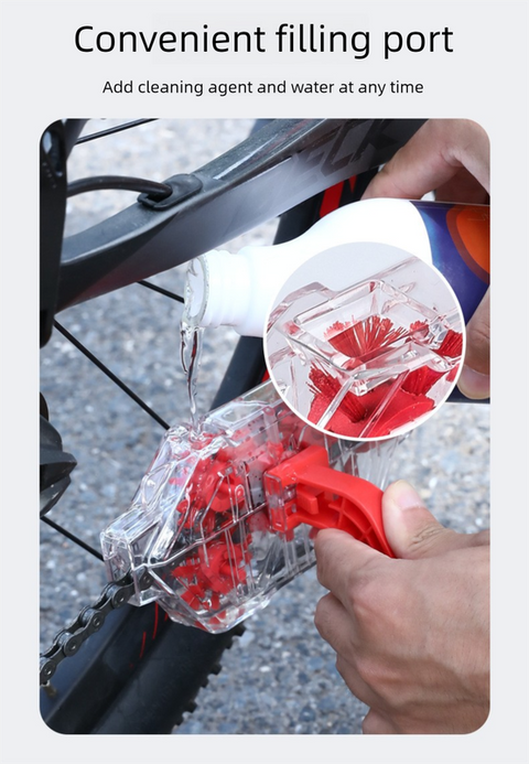 Red Transparent Bicycle Chain Cleaner with Visualization Design - Immersion Wash Tool for Road & Mountain Bikes + Bonus Cleaning Brush
