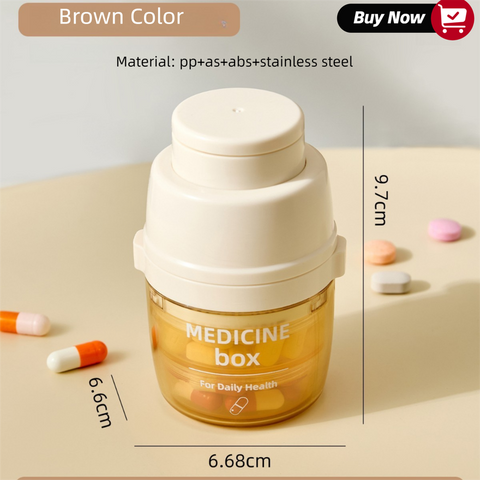 2 Pcs Beige 3-in-1 Pill Cutter, Crusher & Organizer Box with Built-in Water Cup - Portable Medicine Storage Container with Precision Quarter/Half Splitter