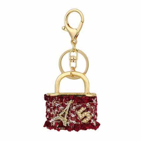 Blue Sparkling Rhinestone Lock Keychain - 3D Mini Handbag Charm with Alloy & Canvas Detail, Perfect Gift for Her