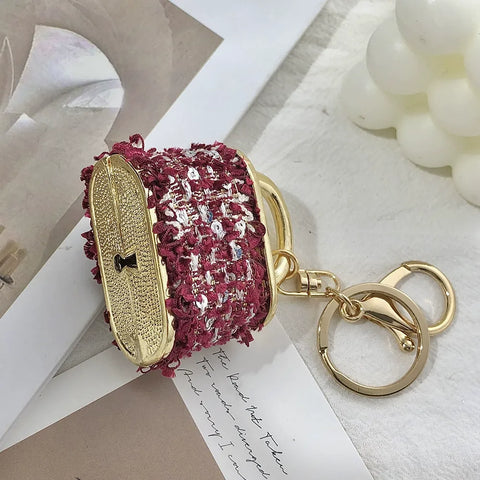 Purple Sparkling Rhinestone Lock Keychain - 3D Mini Handbag Charm with Alloy & Canvas Detail, Perfect Gift for Her