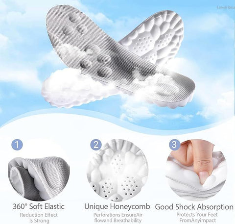 3 Pairs Grey 4D Cloud Insoles for Men and Women Insoles Super Soft Anti-Fatigue, Shock Absorption, Relieve Foot Pain  (AU 12–13)