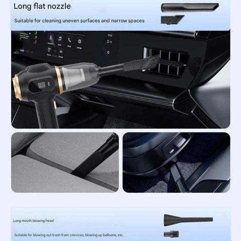 Black Portable Wireless Car Vacuum Cleaner – Powerful Suction for Car and Home Use with Dual-Function Air Blower(2000MHA)